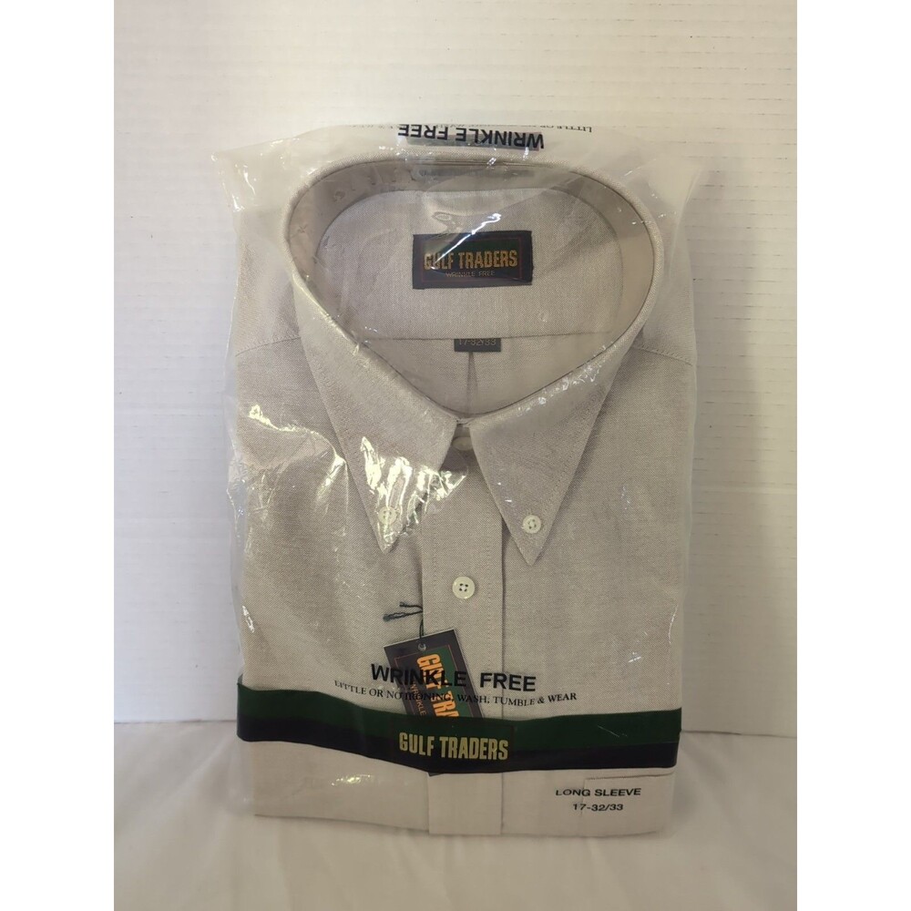 GULF TRADERS Men's Tan Long Sleeve Button Down Shirt. Size 17-32/33 NEW/TAGS